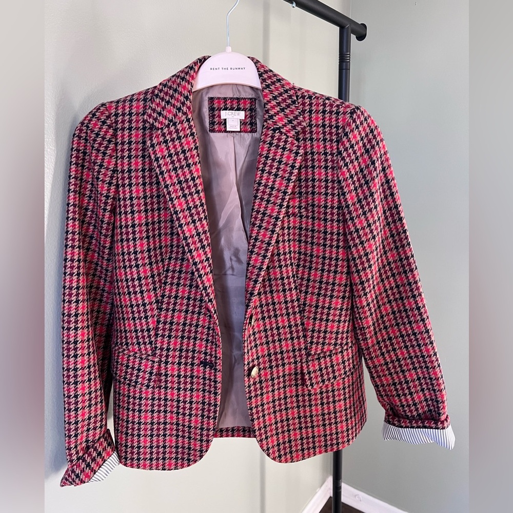 J.Crew red plaid tweed blazer